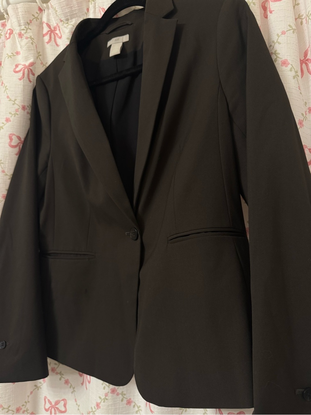 H&M Black Single-Button Tailored Dark Green Blazer